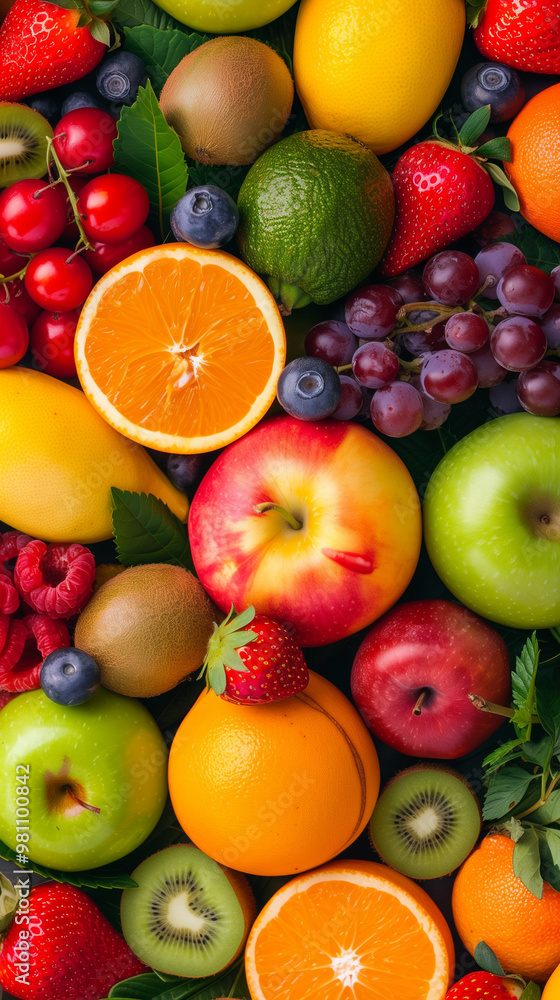 Assortment of fresh organic fruits and vegetables in rainbow colors Assortment of fresh organic fruits and vegetables in rainbow colors