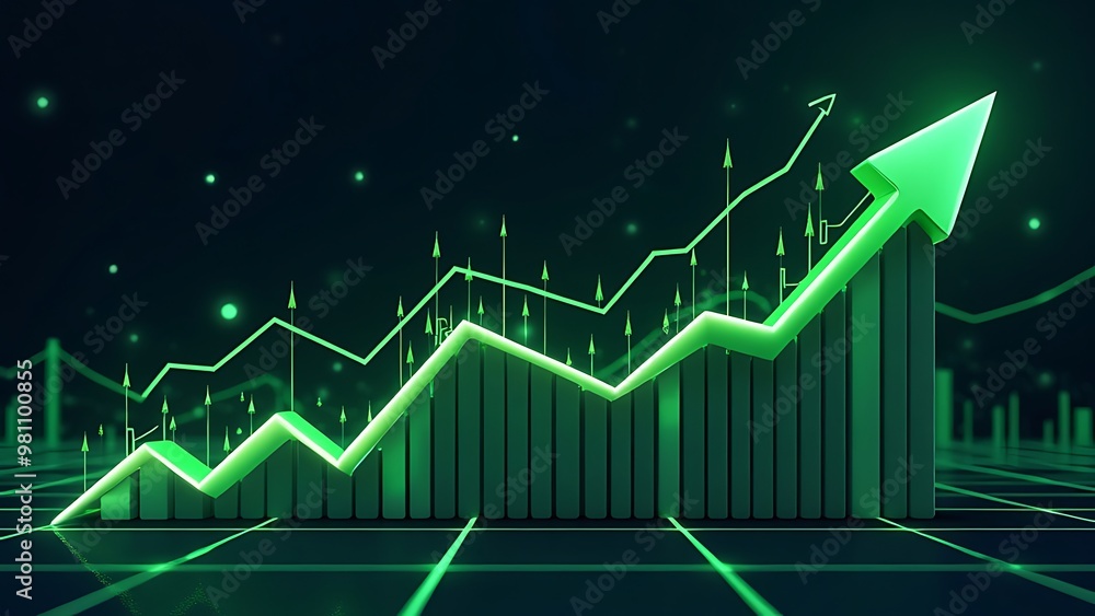 Fototapeta premium A rising stock market graph showing an upward trend in stock prices, symbolizing financial growth, positive market performance, and investment success. Ideal for themes of economic progress.