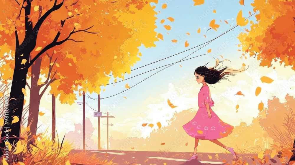 Autumn outdoor nature scenery in illustration style Autumn outdoor nature scenery in illustration style