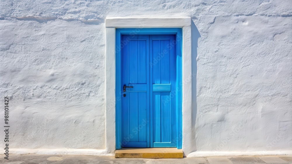 Blue wooden retro door standing out against a whitewashed wall in the picturesque Cyclades, Greece Blue wooden retro door standing out against a whitewashed wall in the picturesque Cyclades, Greece