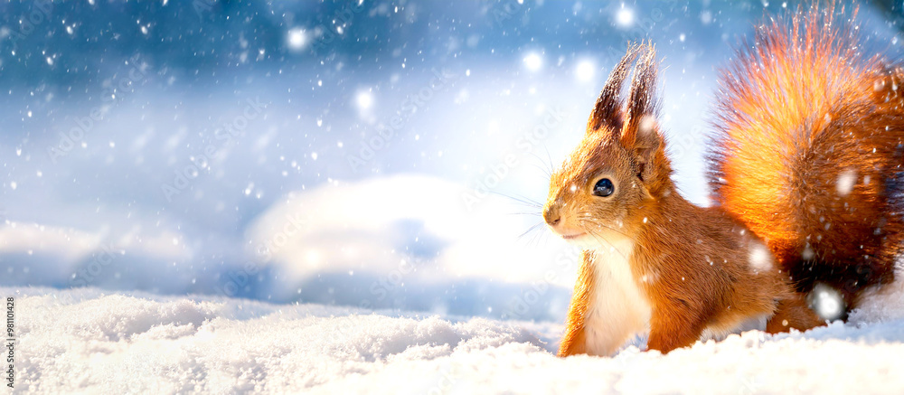 Eichhörnchen im Winter im Schnee Eichhörnchen im Winter im Schnee