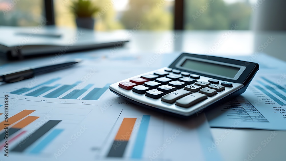 A calculator rests beside financial documents, emphasizing tasks related to budgeting, accounting, and financial planning. The combination of tools suggests a focus on precise calculations A calculator rests beside financial documents, emphasizing tasks related to budgeting, accounting, and financial planning. The combination of tools suggests a focus on precise calculations