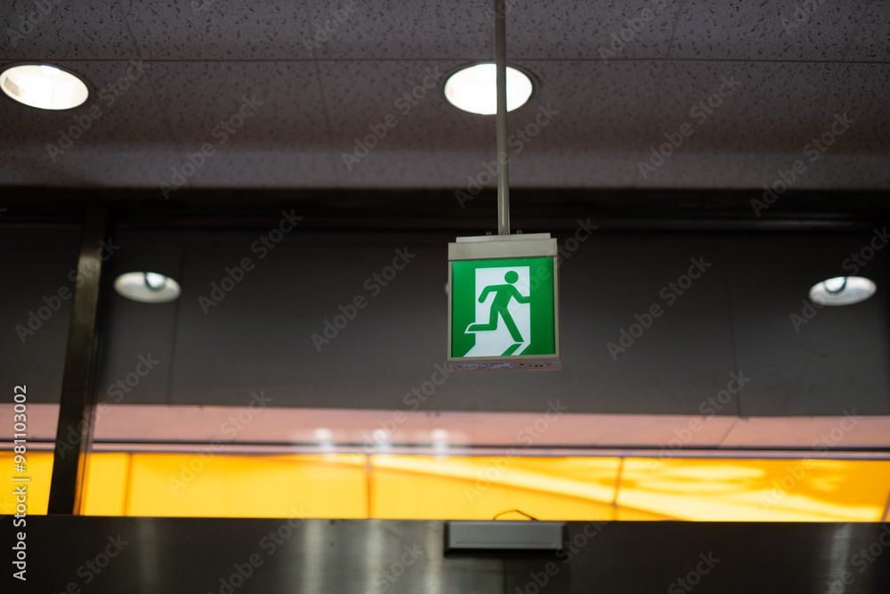 Fire escape sign in train station in Tokyo, Japan Fire escape sign in train station in Tokyo, Japan