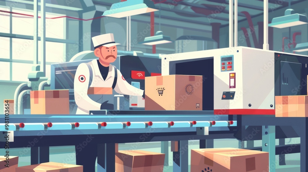 Robotic arms packing boxes in a modern factory. Automation and ...