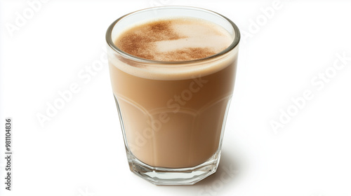 Elegant Coffee Layers: Creamy Latte in a Tall Glass with a White Background