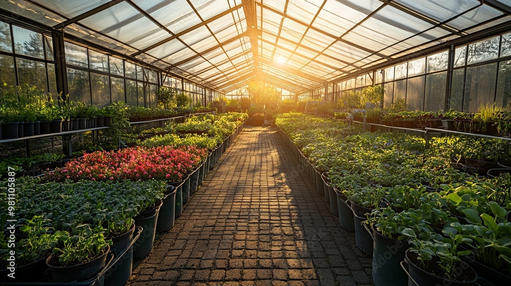 High-Resolution Greenhouse Interior with Plants and Sun Rays AI generated illustration High-Resolution Greenhouse Interior with Plants and Sun Rays AI generated illustration