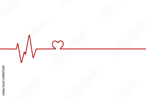 Heart pulse one line red cardiogram sign vector heartbeat, cardiogram in the form of pulsation and heart.