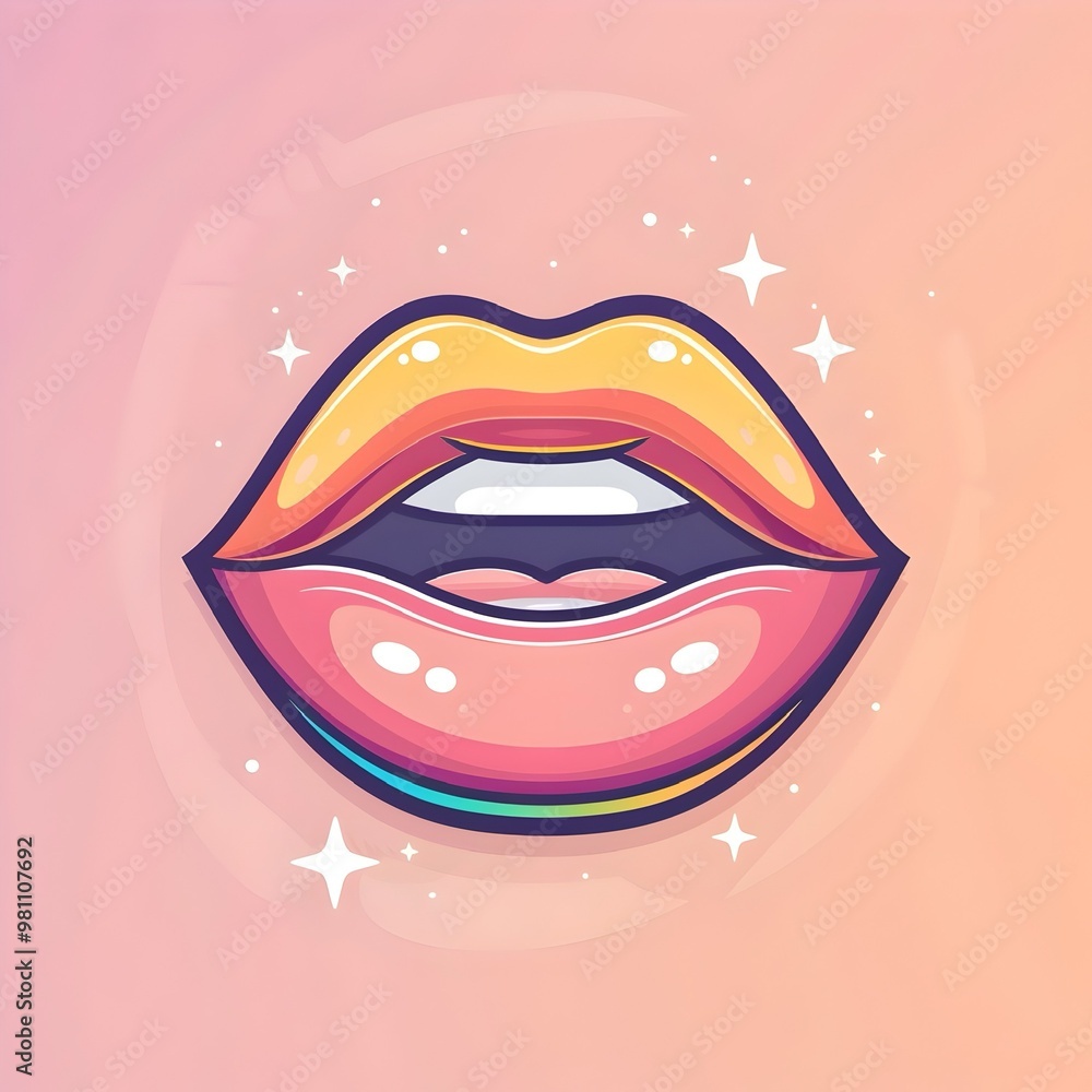 Vibrant Cartoon Lips in Groovy Rainbow Flat Design with Minimal Style Vibrant Cartoon Lips in Groovy Rainbow Flat Design with Minimal Style