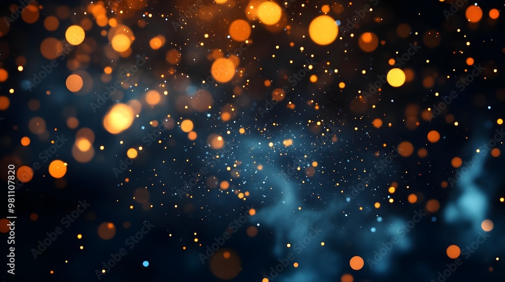 Fototapeta premium Abstract Bokeh Background, Orange Lights, Dark Blue, Blurred
