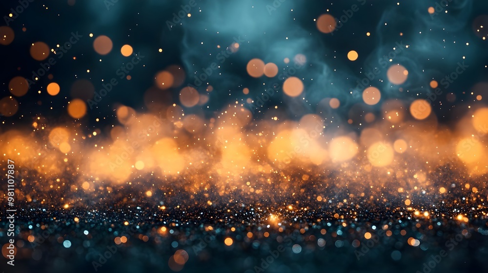 Fototapeta premium Abstract Bokeh Background with Gold Glitter and Smoke