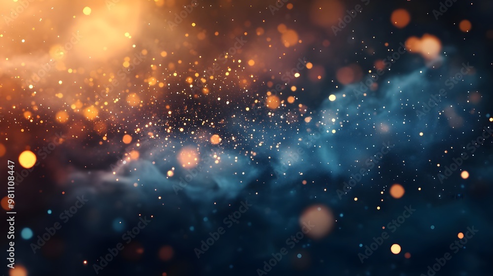 Obraz premium Abstract Dark Blue Background with Gold & Orange Bokeh