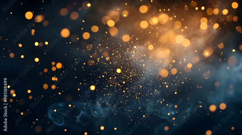 Fototapeta premium Abstract Dark Blue Background with Golden Bokeh Lights