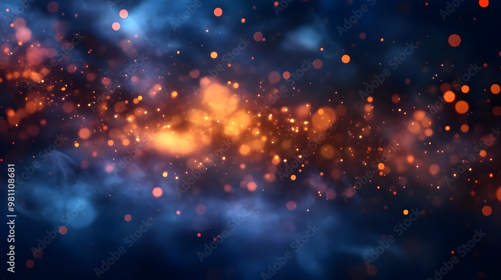 Abstract Dark Blue Background with Orange Glowing Bokeh Abstract Dark Blue Background with Orange Glowing Bokeh