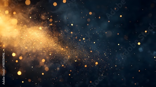 Abstract Golden Bokeh Lights with Smoke on Dark Background