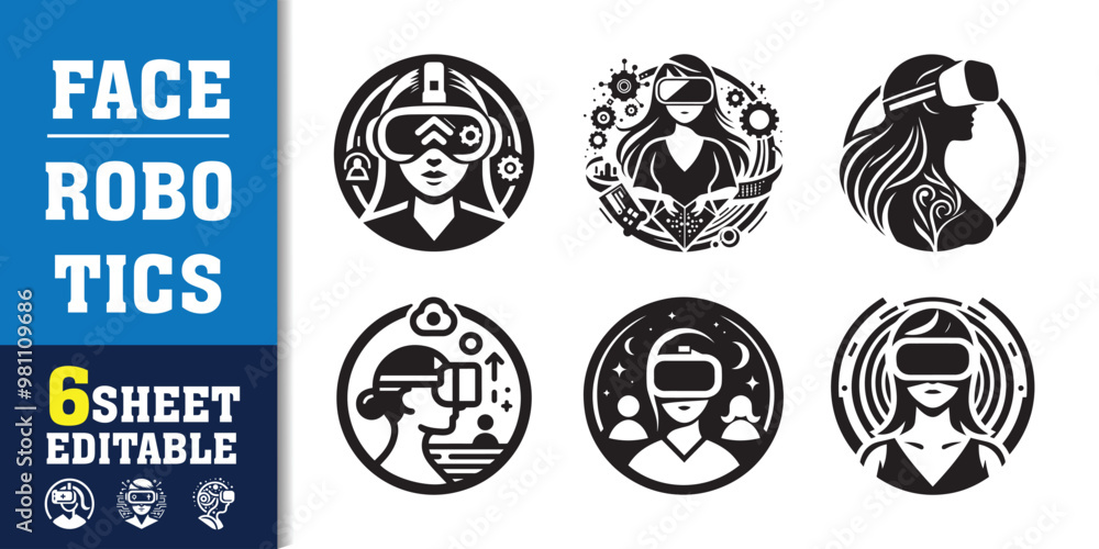 Face robotics Artificial intelligence icon collection. machine learning, data science, AI, virtual assistant, generative AI, technology. Line vector icons set. Face robotics Artificial intelligence icon collection. machine learning, data science, AI, virtual assistant, generative AI, technology. Line vector icons set.