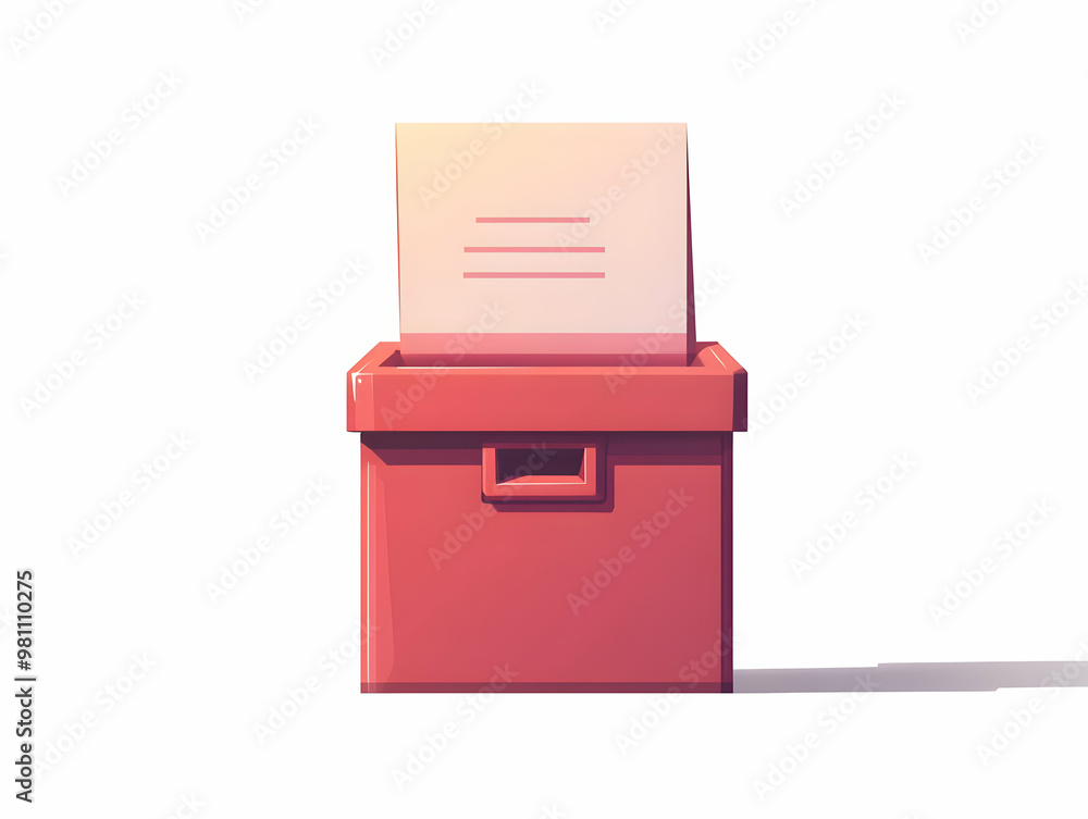 Flat Glossy Ballot Box Illustration: Medium Shot Featuring Policy Papers, Rotating for Transparency, Ideal for Voter Education Content with Large Copy Space