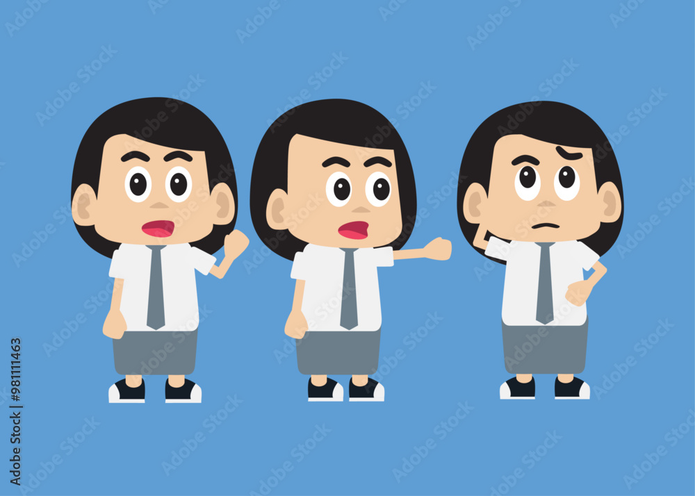 Female school student wearing white and gray uniform in chibi vector illustration Female school student wearing white and gray uniform in chibi vector illustration