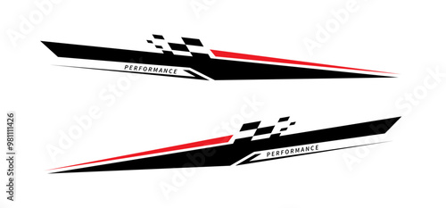 Sport car stripe stickers. Racing stripes. Race flag. Checkered flag. Stickers car decal template. Automotive graphics. Racing sport checkered pattern. Vector illustration