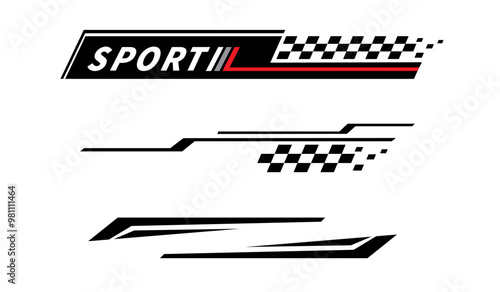 Sport car stripe stickers. Racing stripes. Race flag. Checkered flag. Stickers car decal template. Automotive graphics. Racing sport checkered pattern. Vector illustration