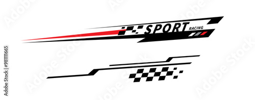 Sport car stripe stickers. Racing stripes. Race flag. Checkered flag. Stickers car decal template. Automotive graphics. Racing sport checkered pattern. Vector illustration