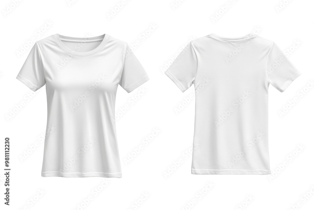 Blank Short sleeve t shirt mockup, woman white T-shirts front and back view, used as design template isolated on white background Blank Short sleeve t shirt mockup, woman white T-shirts front and back view, used as design template isolated on white background