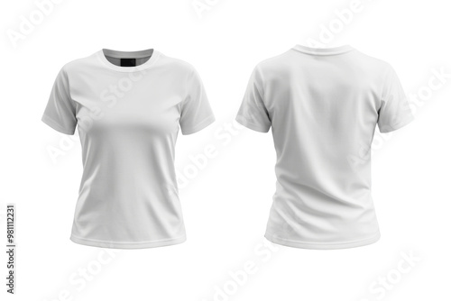 Blank Short sleeve t shirt mockup, woman white T-shirts front and back view, used as design template isolated on white background