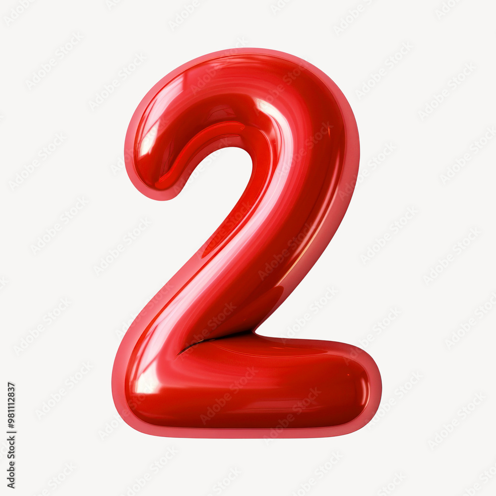 Number 2 red 3D balloon illustration Number 2 red 3D balloon illustration