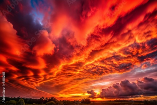 Vibrant sunset sky with red orange and gold clouds