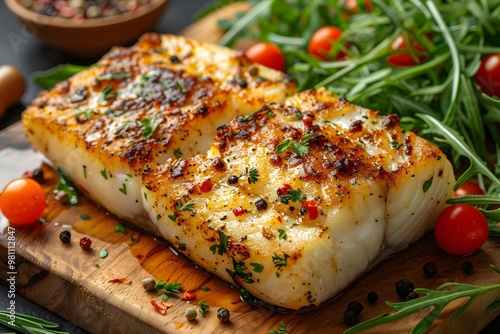 Grilled Cod Fillets with Herbs and Cherry Tomatoes - Perfect for Seafood Recipes and Culinary Designs photo