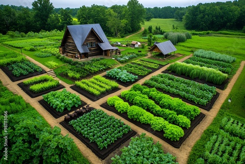 Permaculture design integrating plants, animals, and people in a sustainable, self-sufficient farming system