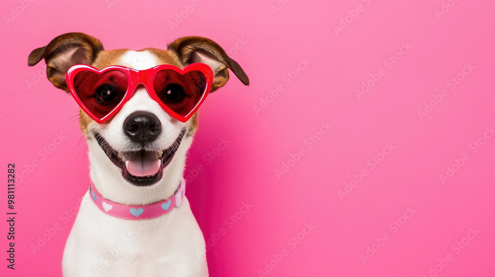 Dog wearing red heart glasses Dog wearing red heart glasses