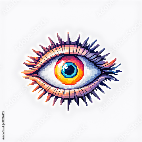 Illustration of Pixel art Eye on white background.	