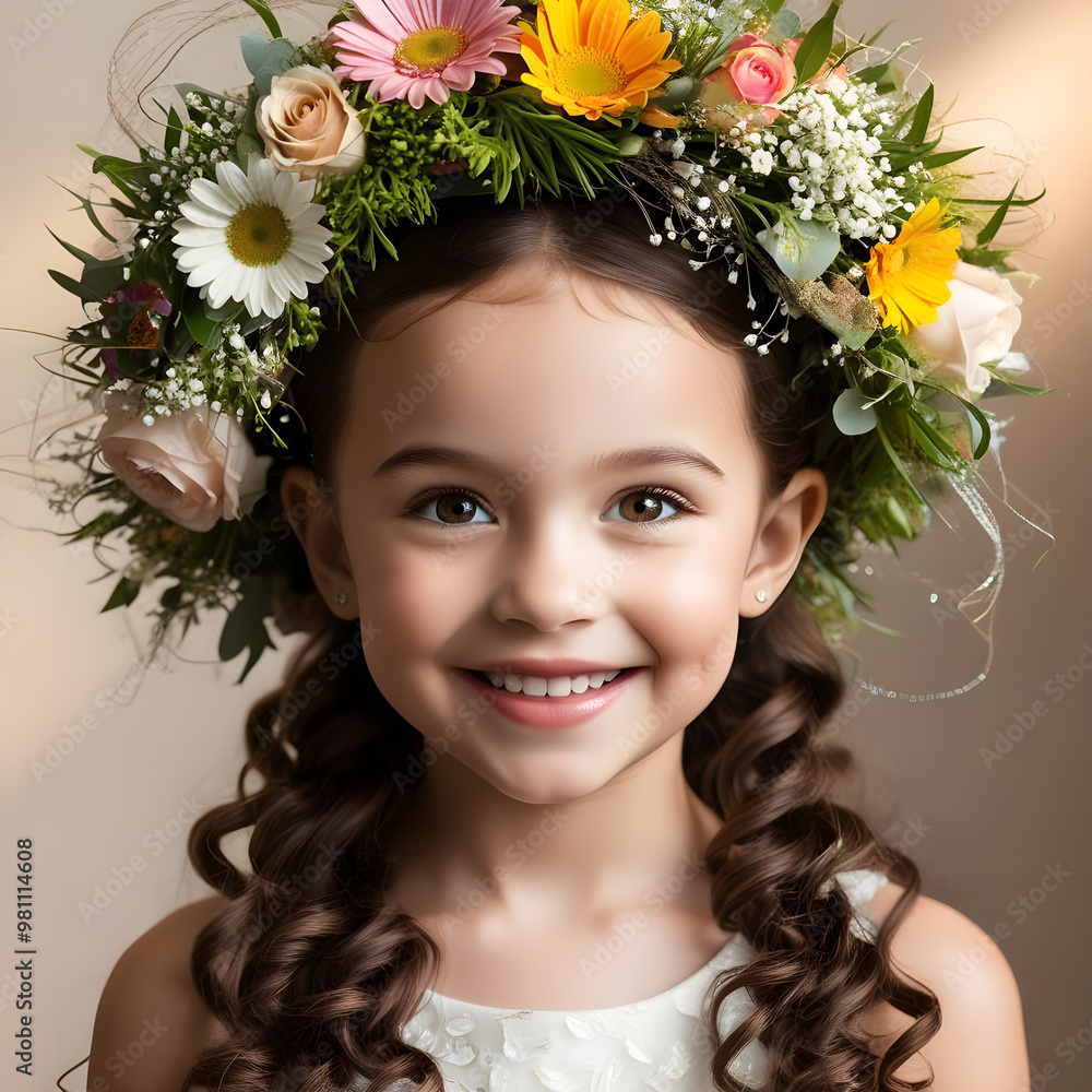 Beautiful smiling girl with a wreath of flowers on her head
Beautiful smiling girl with a wreath of flowers on her head
