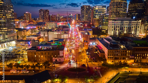 Fotografie Aerial View of Nashville Nightlife on Broadway Street