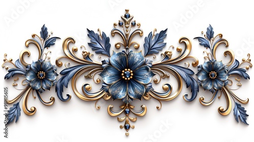 Stunning Retro Blue and Gold Gradient Decorative Elements: Elegant Swirls, Frames, and Borders for Distinctive Design