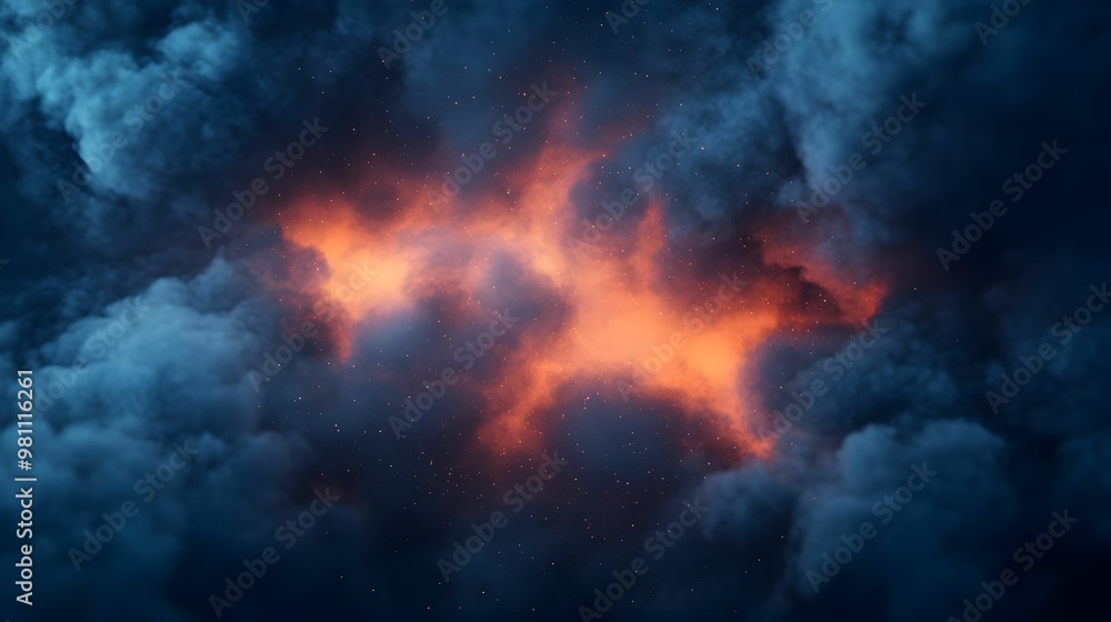 Naklejka premium Abstract Smoke and Fire Background - Dark Blue and Orange