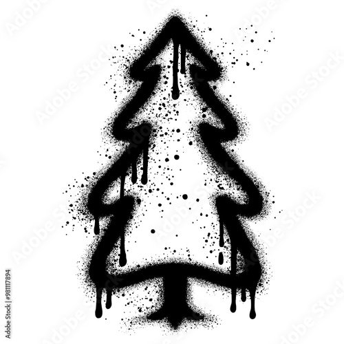 christmas tree spray paint vector. Graffiti, grunge, conifer graffiti spray on white background.