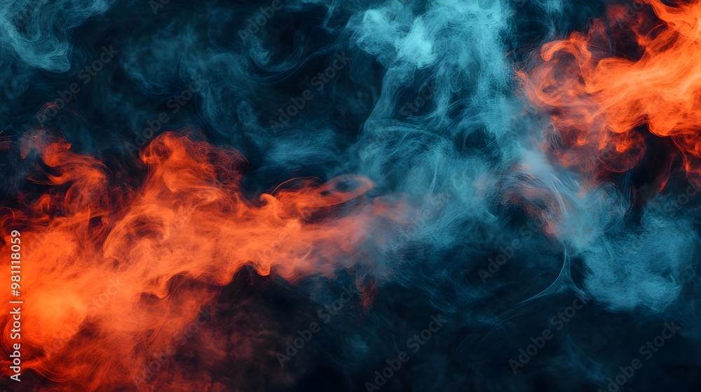 Fototapeta premium Abstract Smoke Background - Blue & Orange Swirls