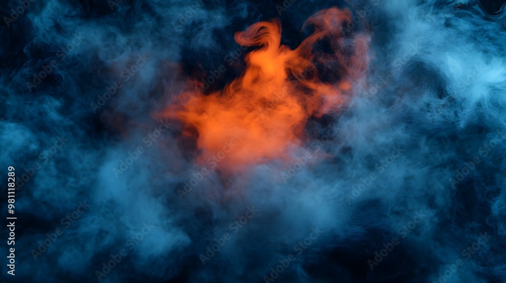 Abstract Smoke Background, Blue and Orange, Ethereal Abstract Smoke Background, Blue and Orange, Ethereal