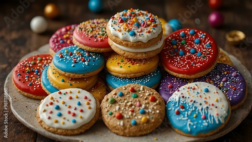 A vibrant assortment of cookies and treats topped with sprinkles, perfect for festive occasions.