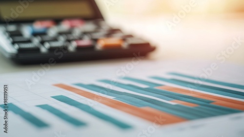 Wallpaper Mural A business chart with bar graphs and a calculator in the background, representing financial calculations and data analysis. Torontodigital.ca