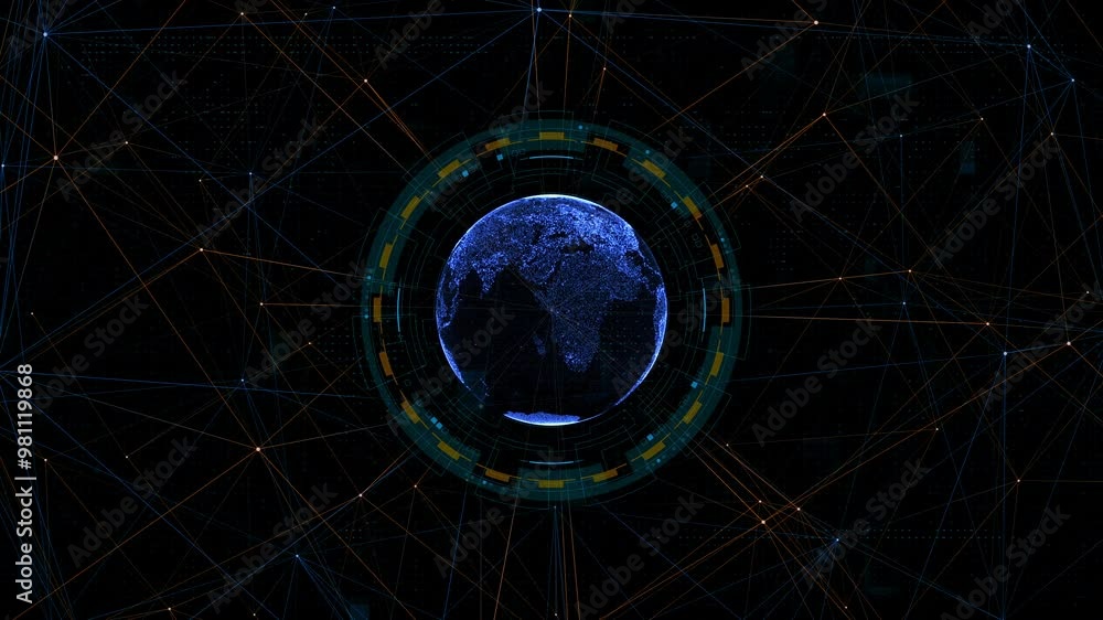 Motion graphic of Blue digital earth sphere with circle futuristic HUD ...