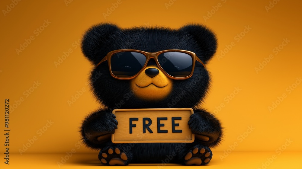 Cute bear in sunglasses holding a sign saying Cute bear in sunglasses holding a sign saying
