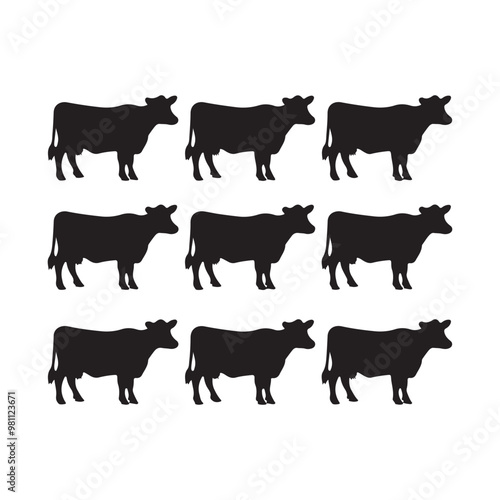 set of cow vector silhouettes