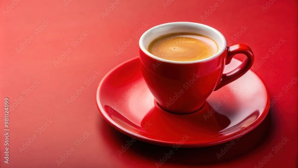 An elegant cup of espresso coffee on a vibrant red saucer An elegant cup of espresso coffee on a vibrant red saucer