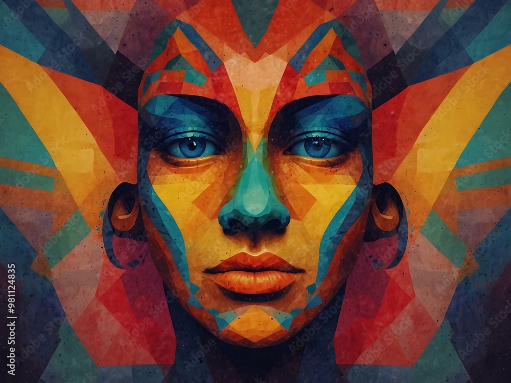 Abstract head surrounded by colorful shapes and patterns. Abstract head surrounded by colorful shapes and patterns.