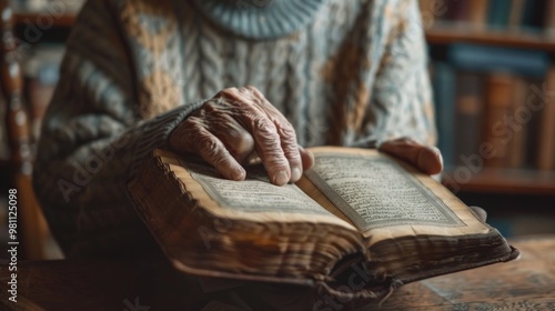 Wallpaper Mural Elderly Hands Gently Flipping Through Pages of an Antique Book Torontodigital.ca