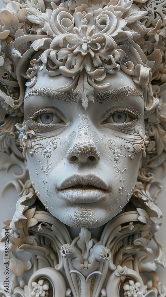 Intricate Floral Sculpture Portrait of a Woman Intricate Floral Sculpture Portrait of a Woman