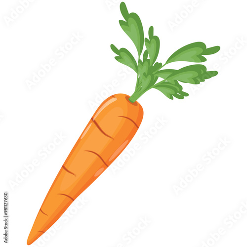 icon of a root fruit, namely, a long shape with green leaves and green sprouts, vector