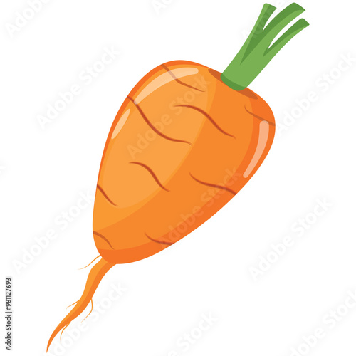 an icon of a root fruit, namely, an oval shape with green leaves and green sprouts, vector